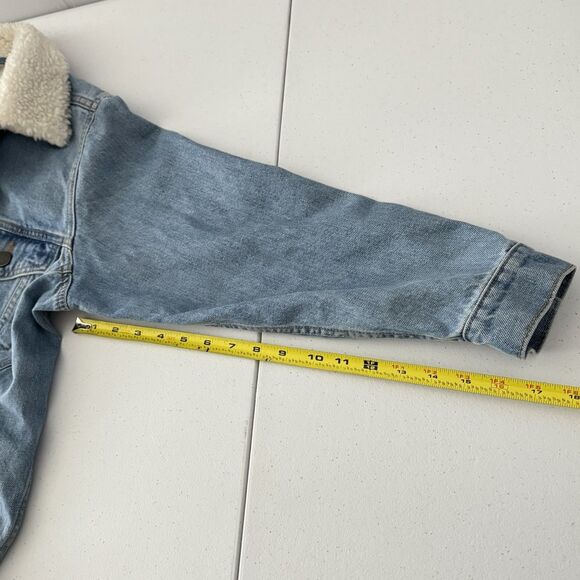 Asos Sz 2 Oversized Sherpa Neckline Faux Fur Trucker Jean Borg Denim Jacket - Picture 13 of 13